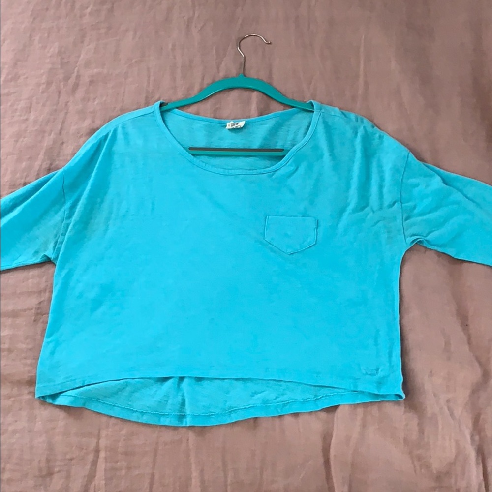 PINK blue crop top 3/4 length sleeve
